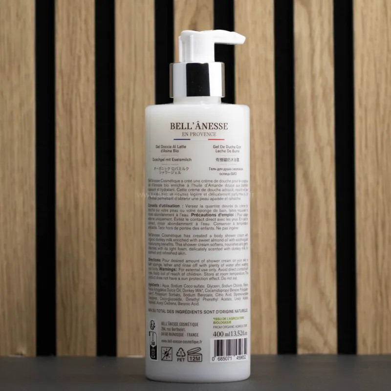 Crème de douche au lait frais d'ânesse bio 400mL| Bell' Anesse en Provence