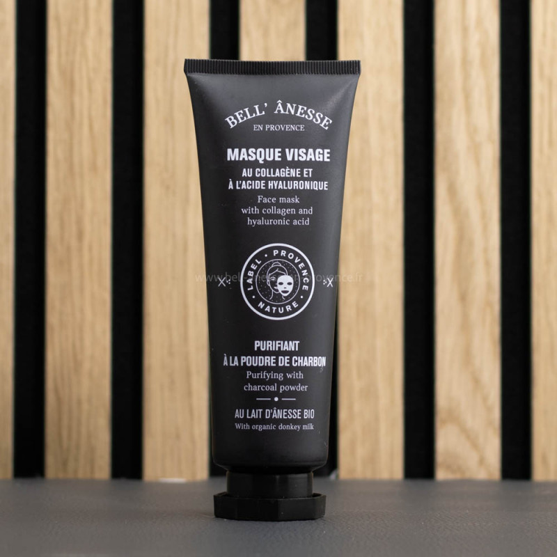 Masque visage au lait d'ânesse bio et poudre de charbon par bell'ânesse en Provence