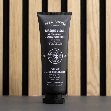 Masque visage au lait d'ânesse bio et poudre de charbon par bell'ânesse en Provence