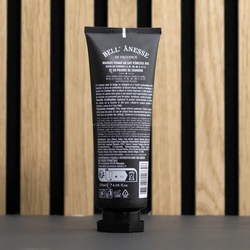 Masque visage au lait d'ânesse bio et poudre de charbon par bell'ânesse en Provence