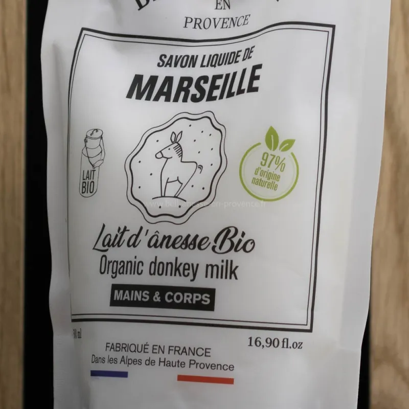 Savon liquide de Marseille 500mL enrichie au Lait d'ânesse Bio par Bell'ânesse en Provence