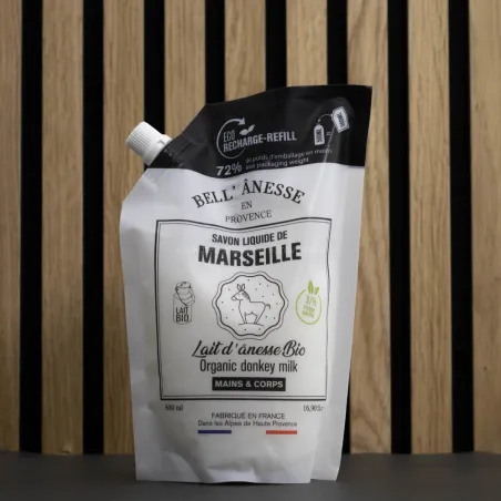 Savon liquide de Marseille 500mL enrichie au Lait d'ânesse Bio par Bell'ânesse en Provence