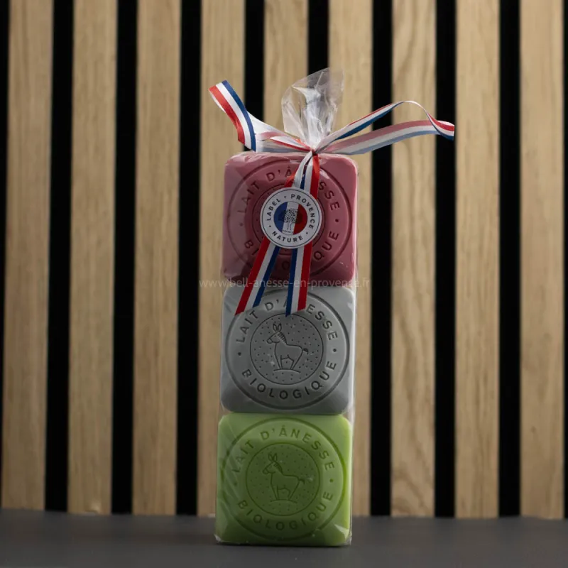 Pack de 3 Savons carré au Lait d'ânesse Bio Parfumé par Bell'ânesse en Provence