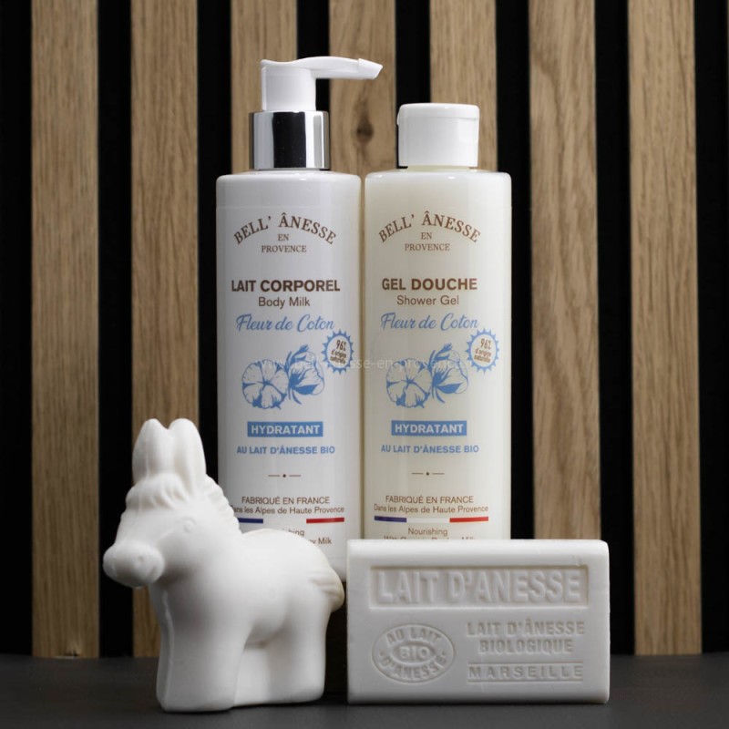 Coffret découverte lait d'ânesse bio et fleur de coton par Bell'Ânesse en Provence