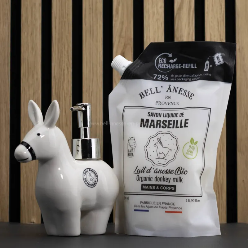 Savon liquide de Marseille 500mL enrichie au Lait d'ânesse Bio par Bell'ânesse en Provence