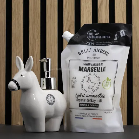 Savon liquide de Marseille 500mL enrichie au Lait d'ânesse Bio par Bell'ânesse en Provence