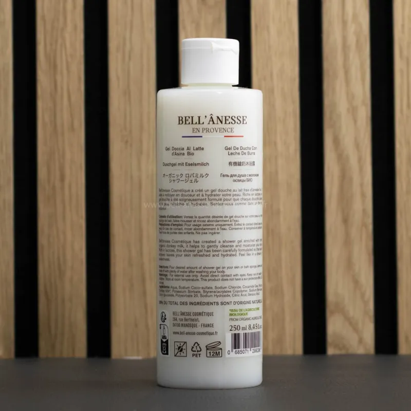 Gel douche au lait d'ânesse bio par bell Ânesse en Provence