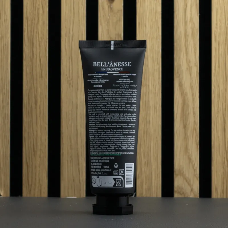 Masque visage au lait d'ânesse bio et poudre de charbon par bell'ânesse en Provence