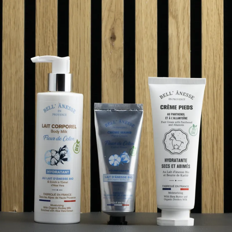 Coffret crème au lait d'ânesse bio et Fleur de coton par Bell'ânesse en Provence
